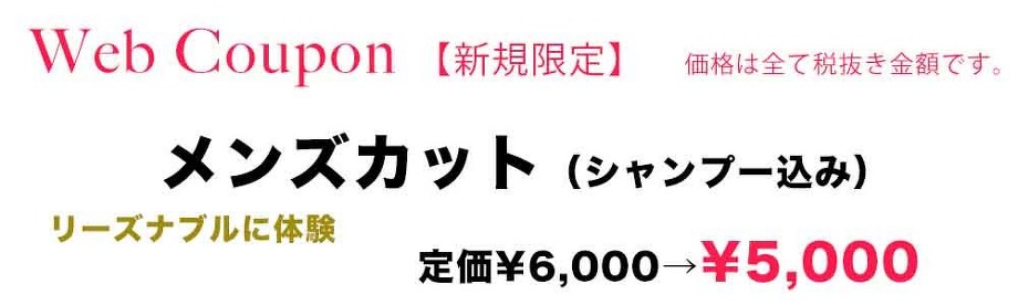 webクーポン　メンズカット　￥5000（税別）